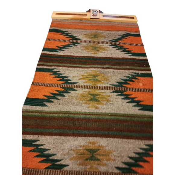 Native American Southwestern Style Wool Rug Handwoven Wall Hanging 61x28 - Picture 8 of 16